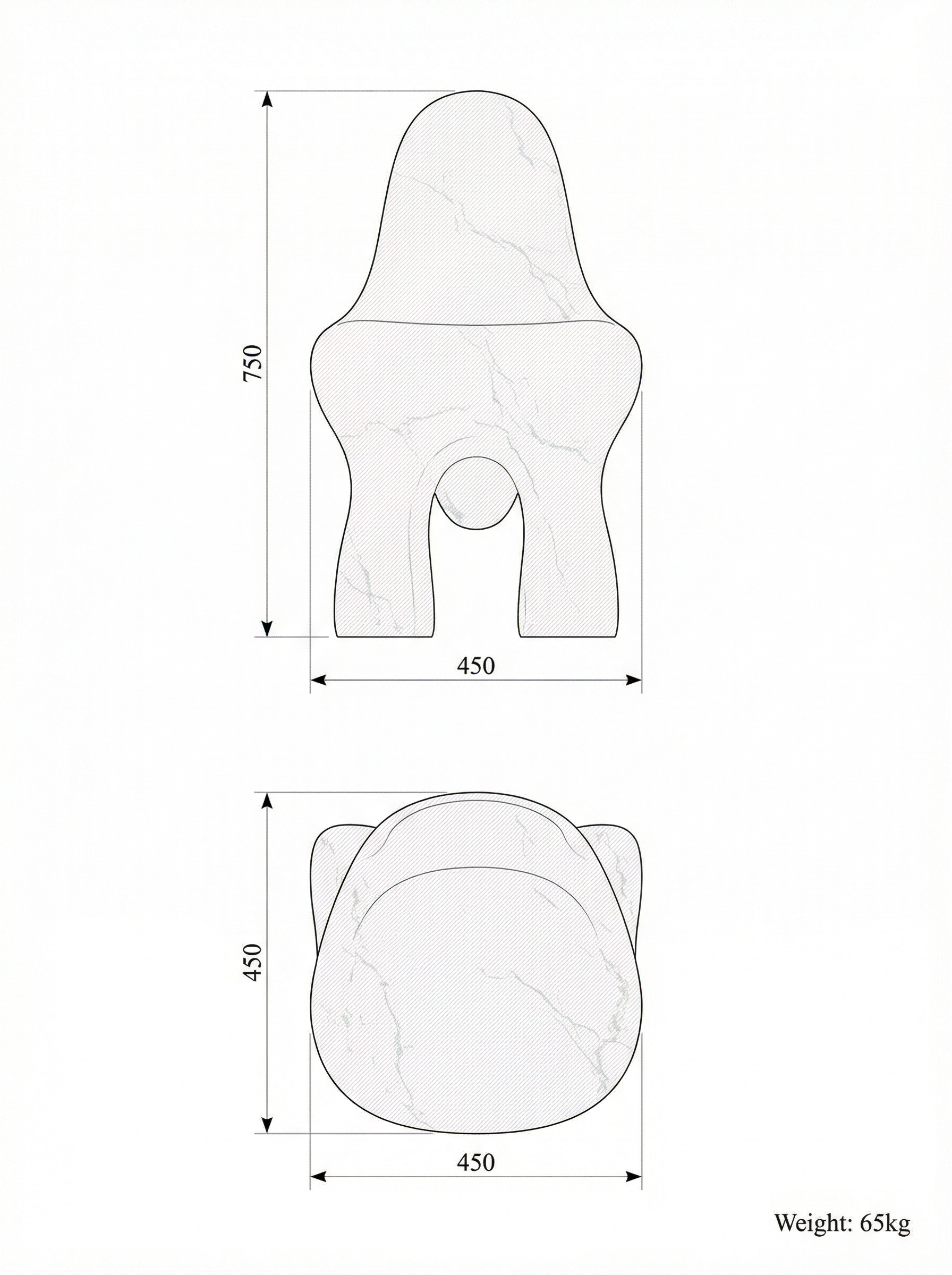 Morphe technical drawing — elevation and plan with dimensions
