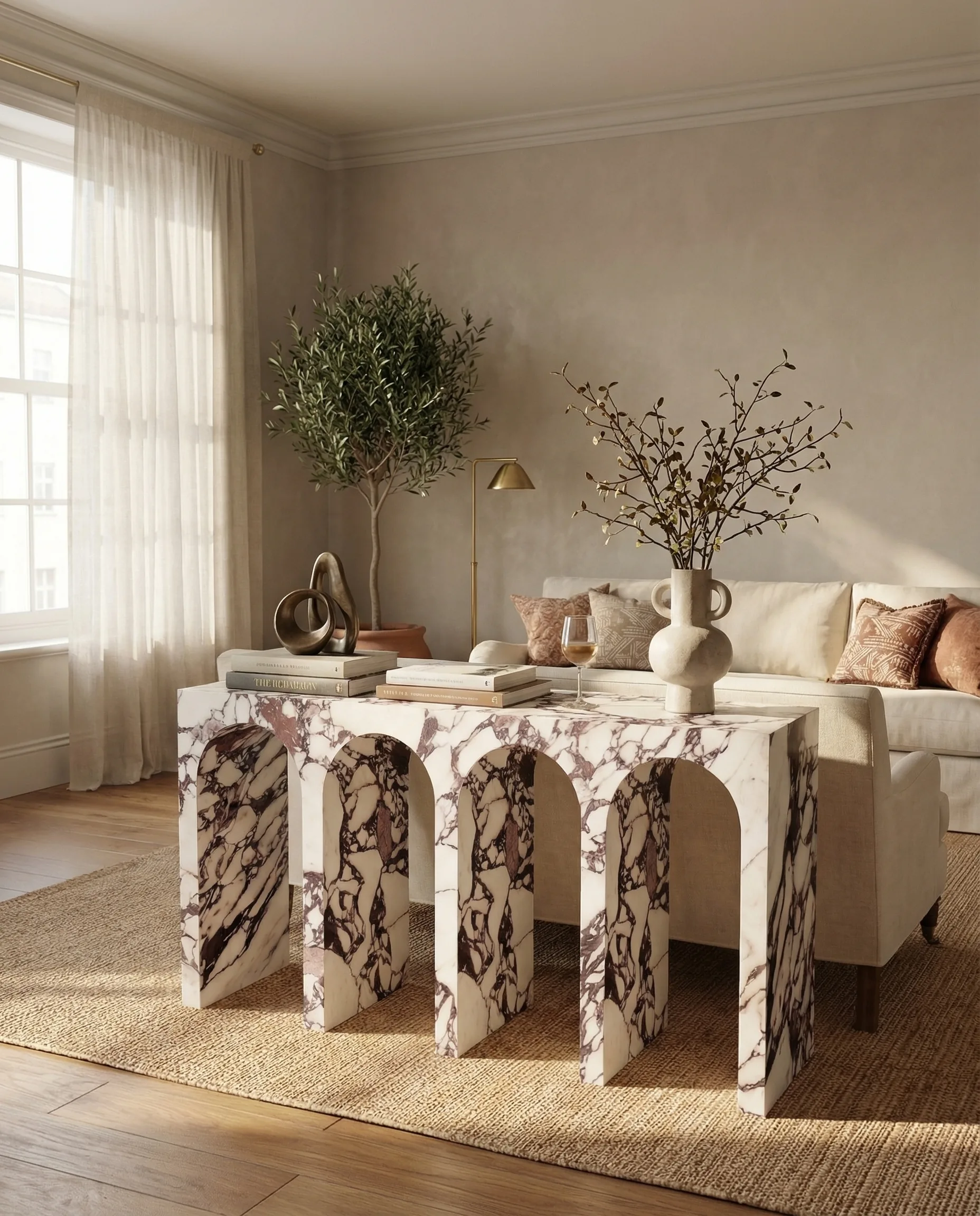 Arcata Console — arched marble console with architectural presence