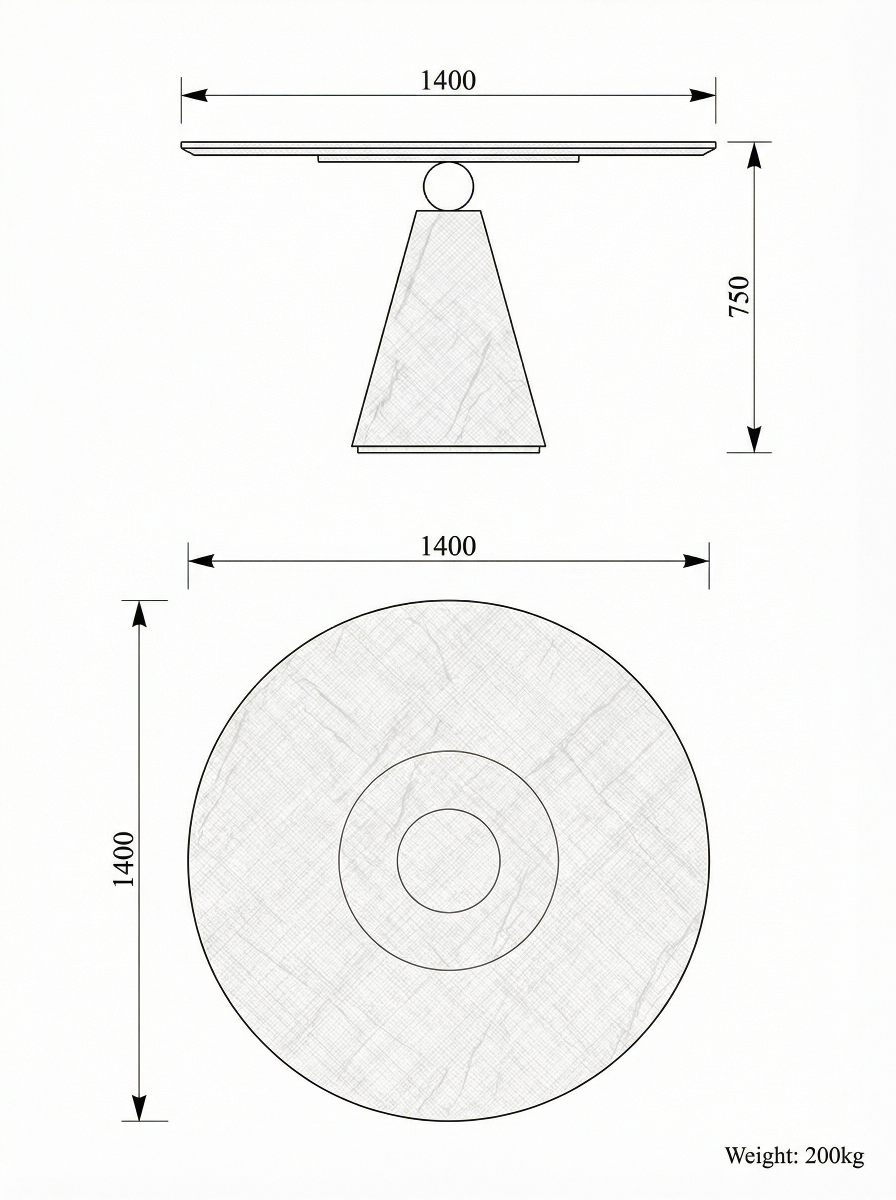 Animo technical drawing — plan and elevation with key dimensions