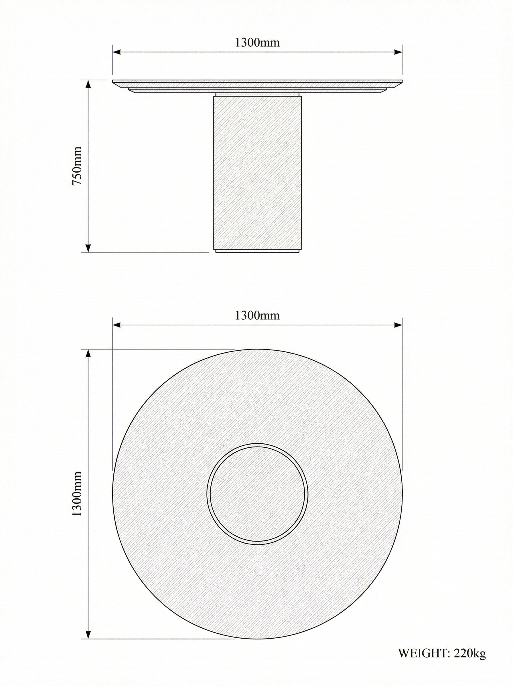Bronze technical drawing — plan and elevation with dimensions