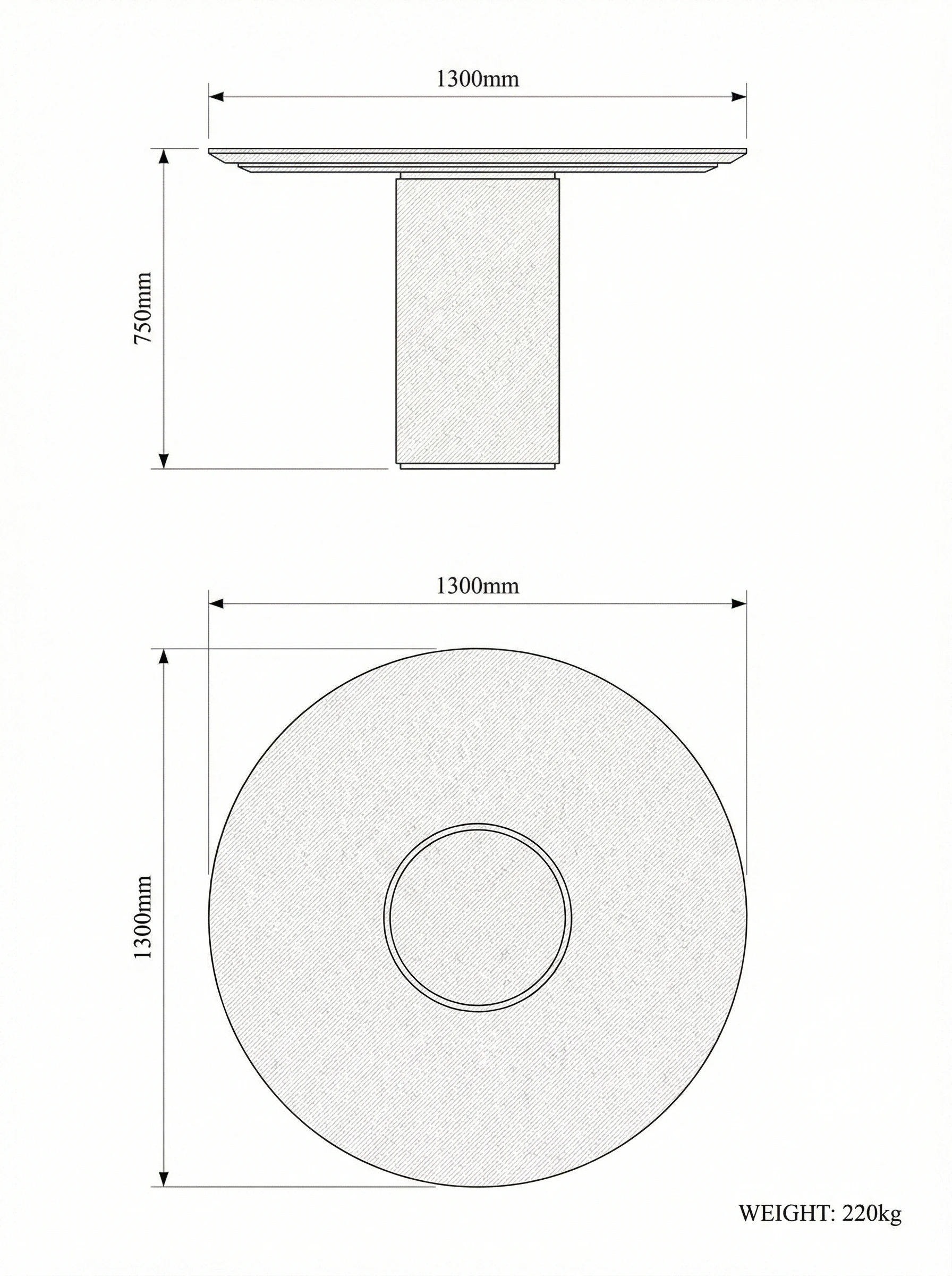 Bronze technical drawing — plan and elevation with dimensions