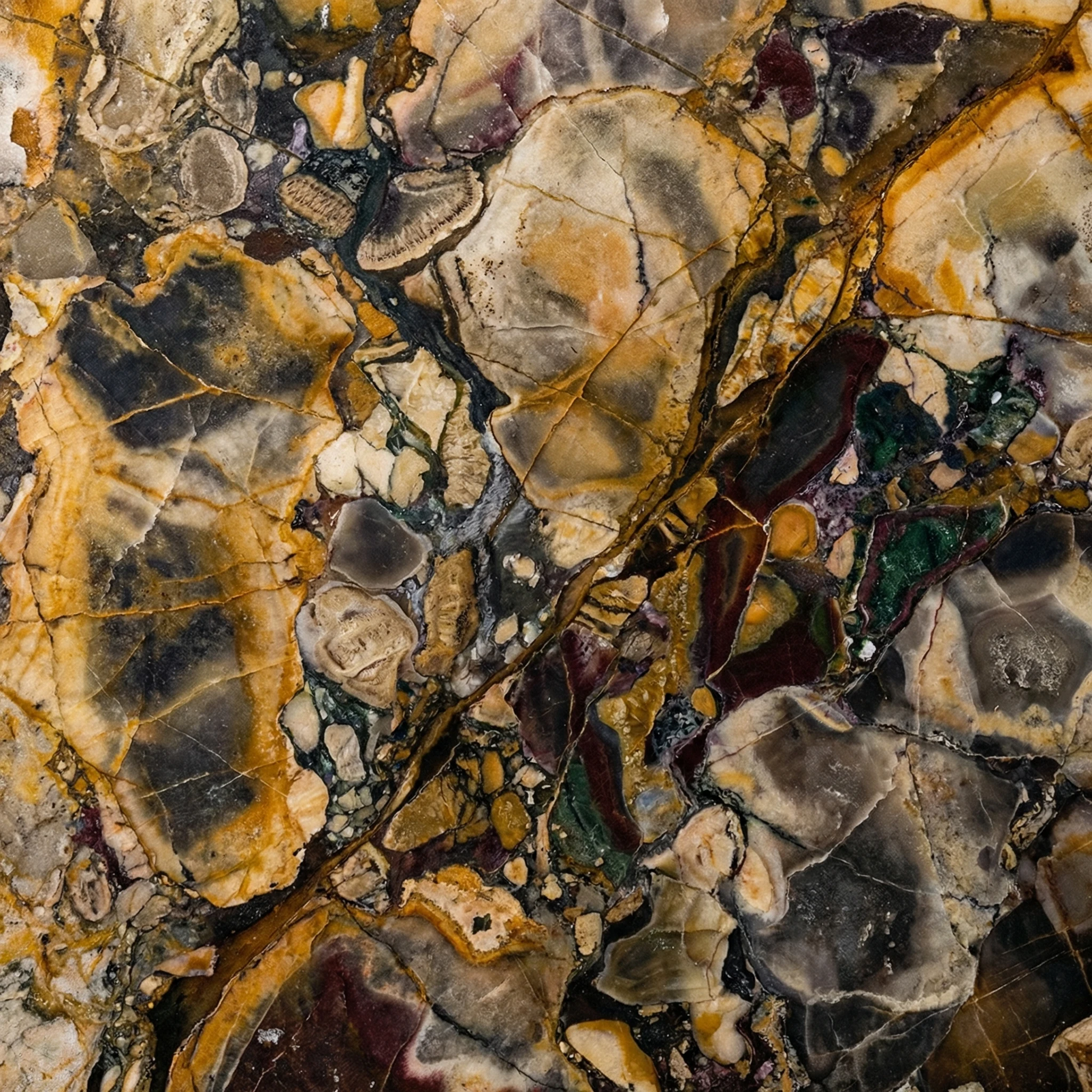 Marble veining — the disc's mineral pattern in motion