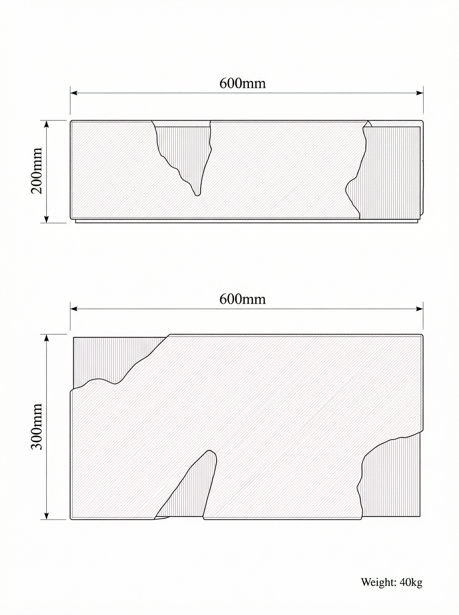 Arthur side table technical drawing — top and elevation views with dimensions