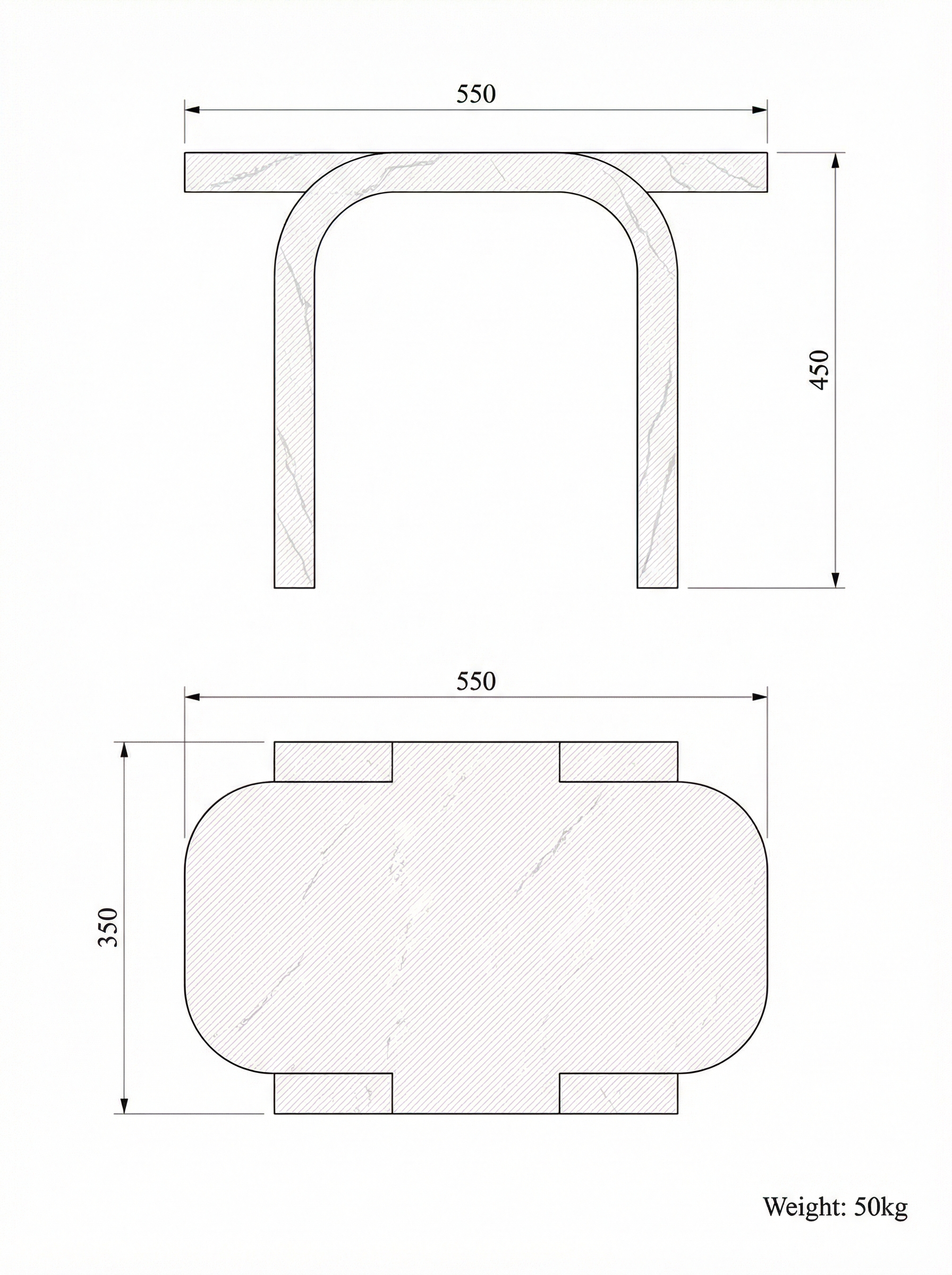 Cut & Fold side table technical drawing — plan and elevation views