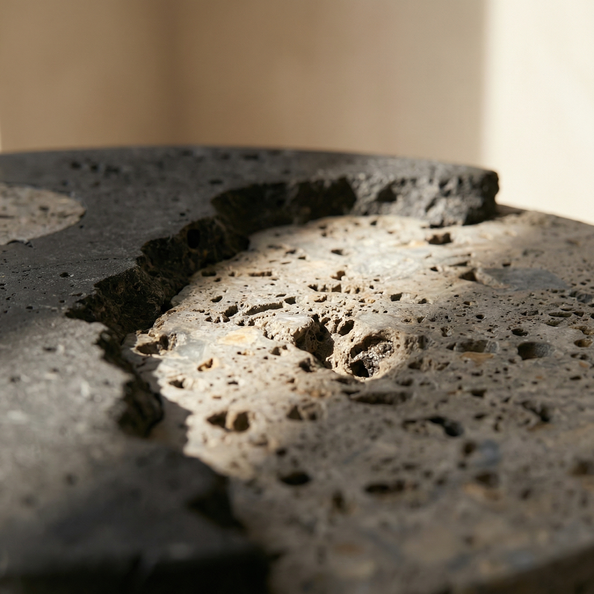 Top surface of the Empire side table — warmly lit Emperador marble