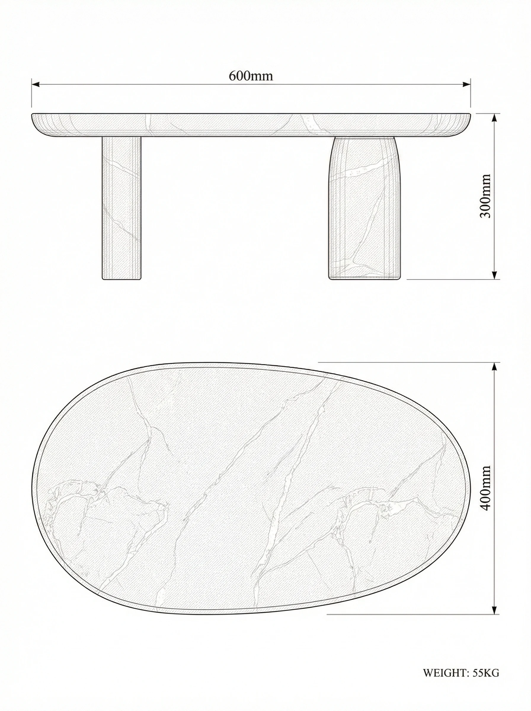 Icaro side table technical drawing
