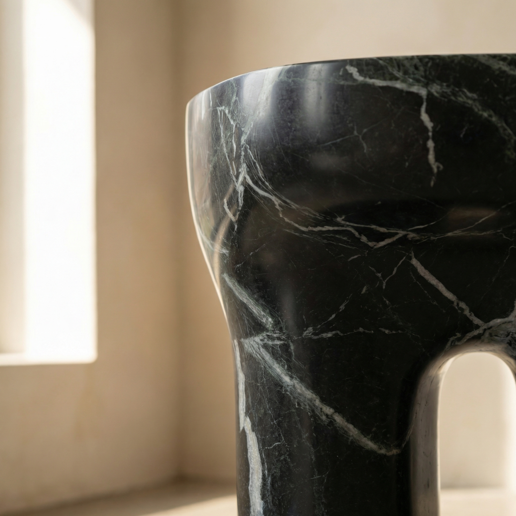 Stone joint and surface finish detail — Morphe side table