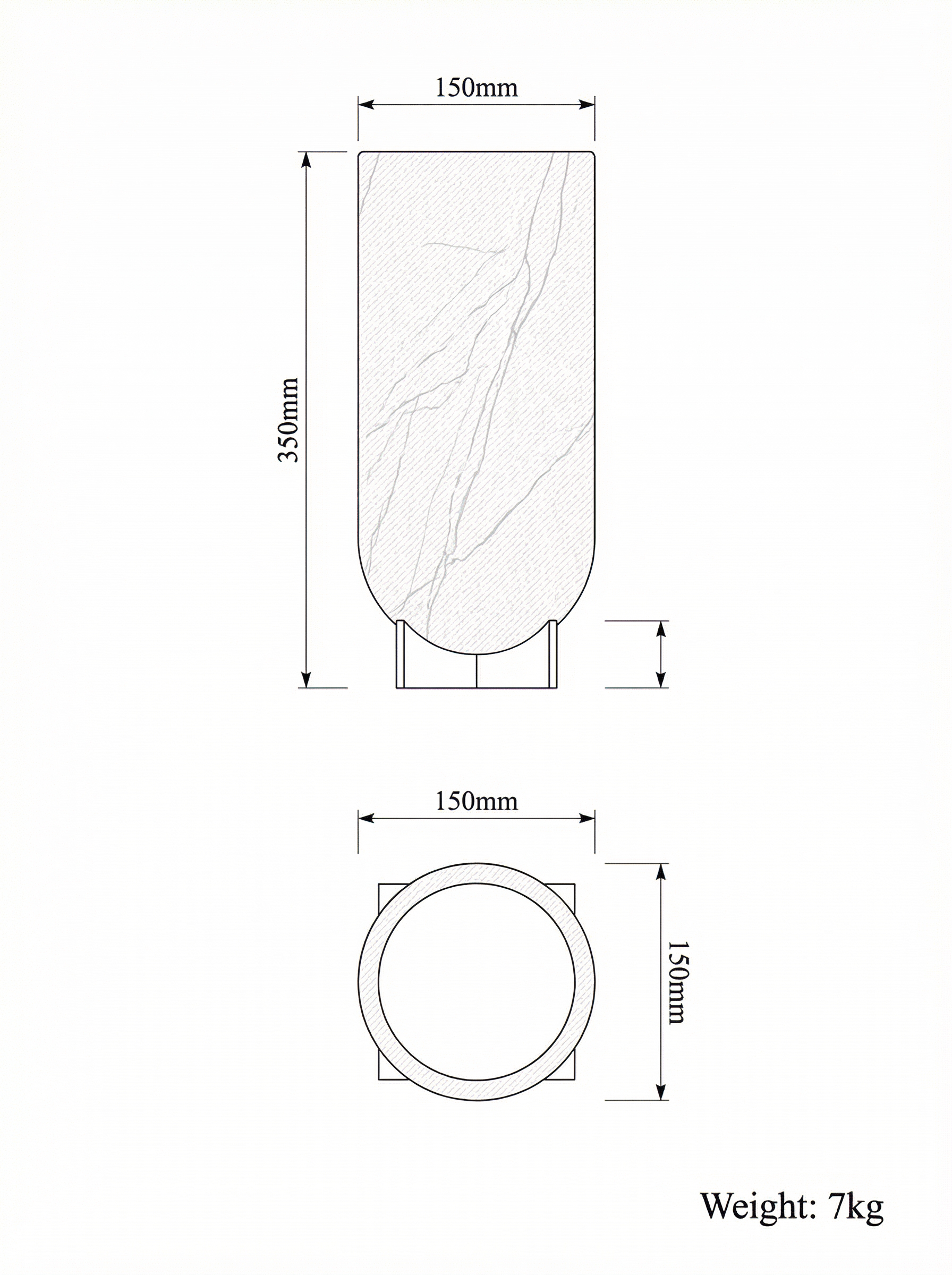 Doge Tall vase technical drawing — front elevation and cross-section with dimensions