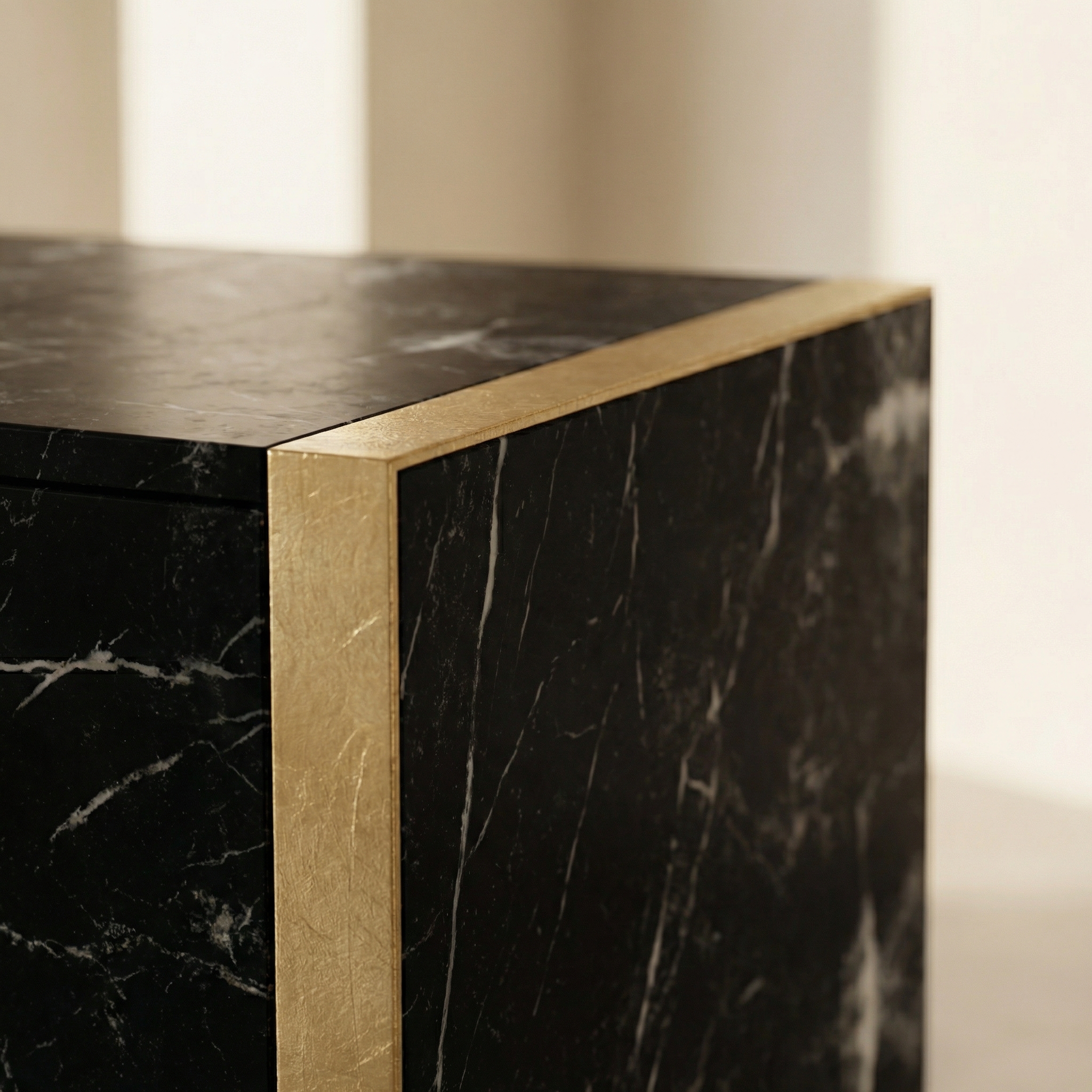 Hand-brushed brass corner detail