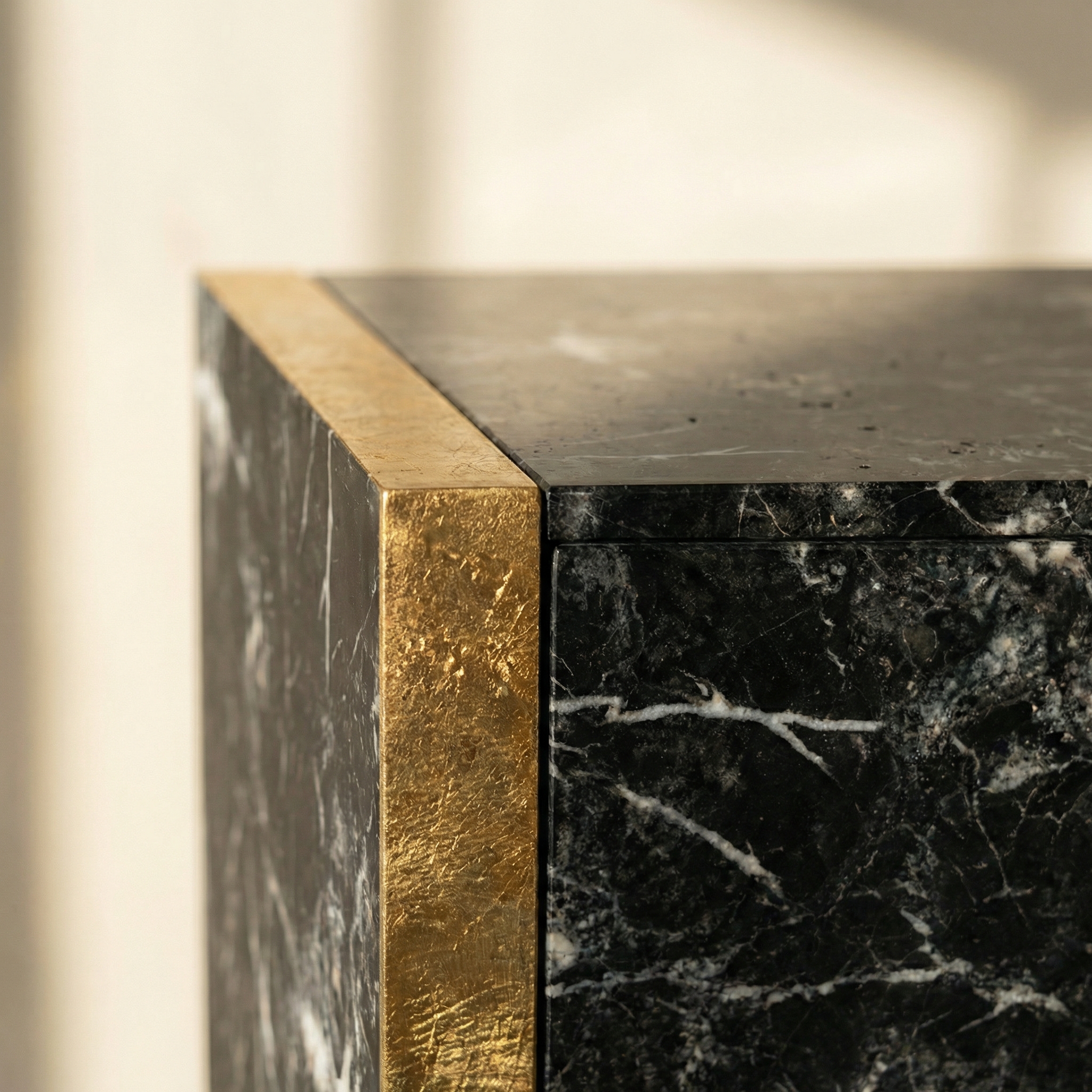 Brass joint and marble surface
