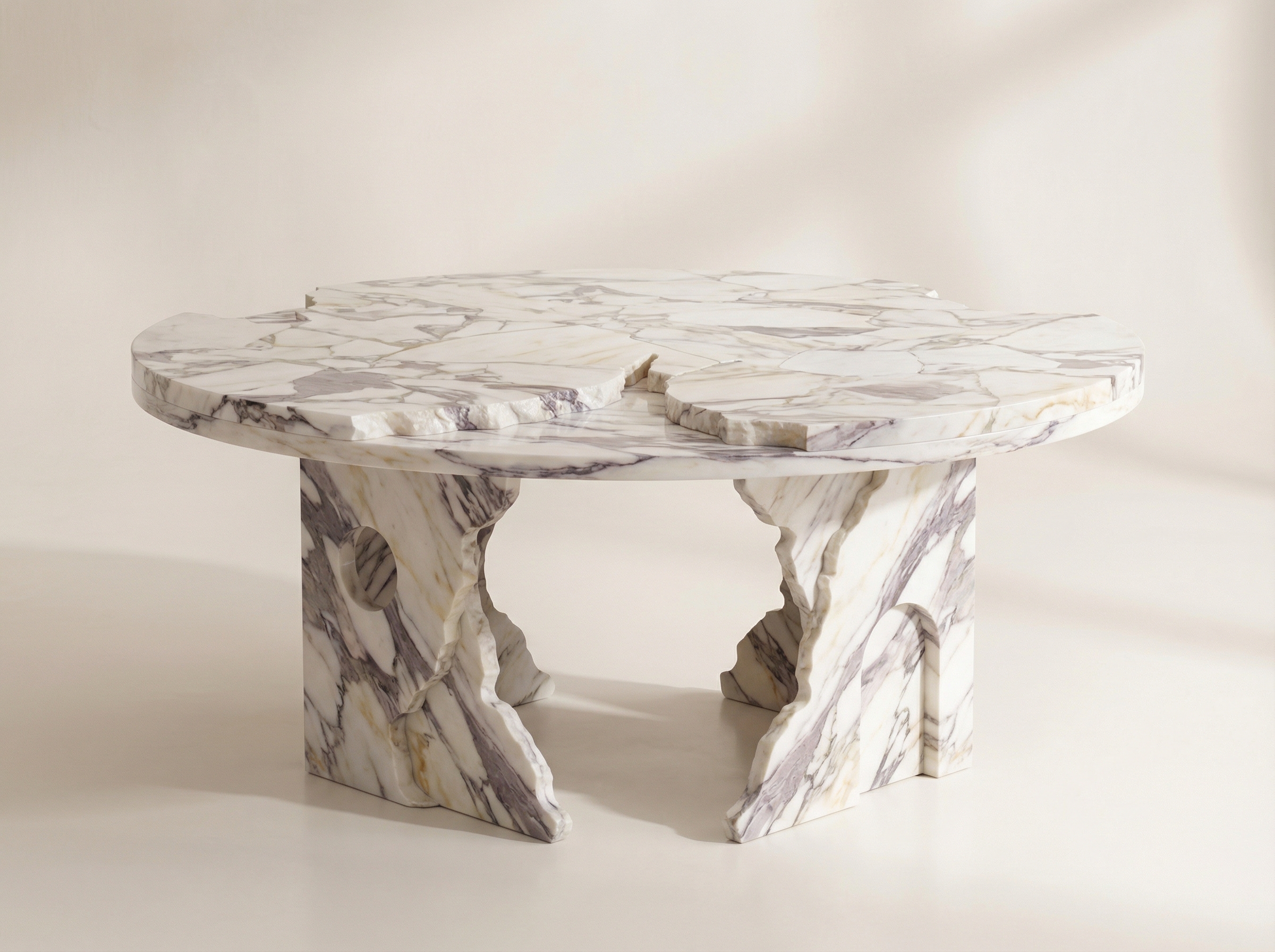 Empire table in Calacatta Gold marble, studio view