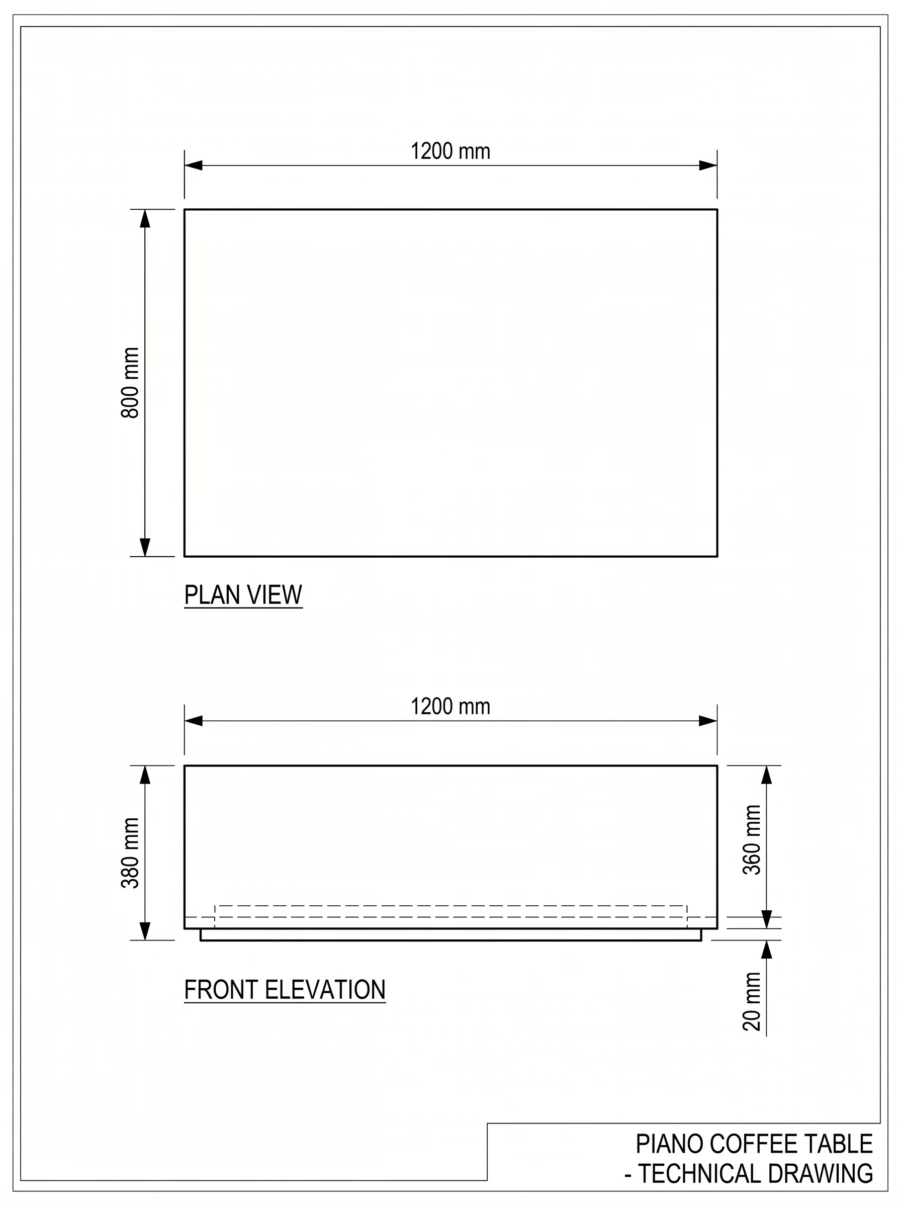 Piano technical drawing